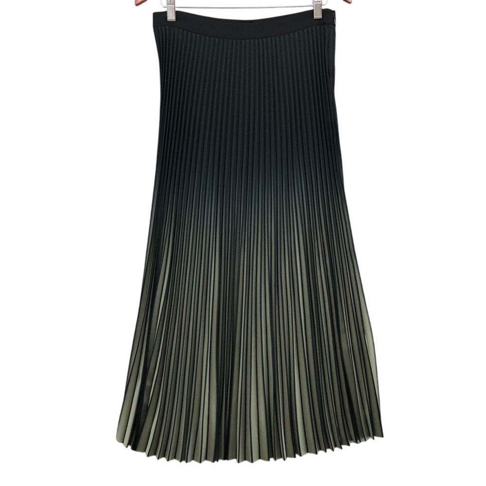 Reiss Marlie Pleated Skirt Womens 8 Khaki Black Ombre Midi Side Zip Professional